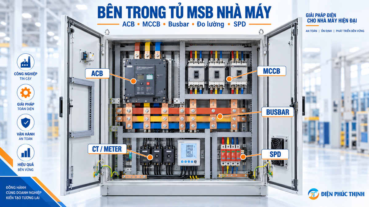 Cấu tạo tủ điện MSB nhà máy gồm ACB MCCB busbar và thiết bị đo lường