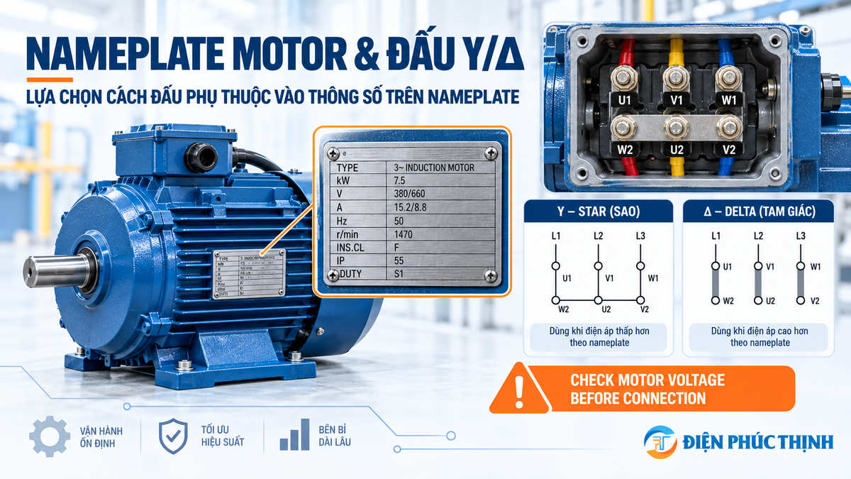 Nameplate motor và cách kiểm tra đấu sao tam giác khi sử dụng biến tần