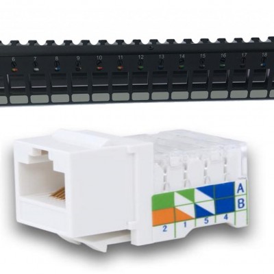 Patch panel Cat. 5e accept Keystone jacks  with rear plastic cable and rotative color wheels + 24 * Keystone RJ 45 socket - Cat. 5e - UTP - 110